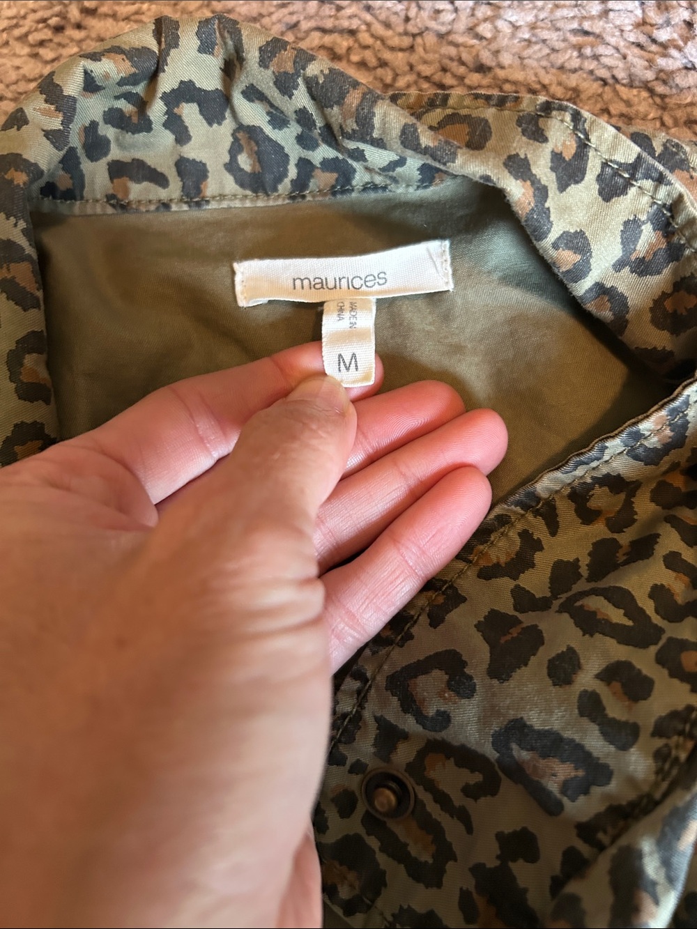 Maurices Leopard-Print Utility Jacket in Olive and Tan - Picture 3 of 5